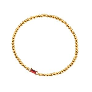 Gold Beaded Bracelet with January Birthstone Red